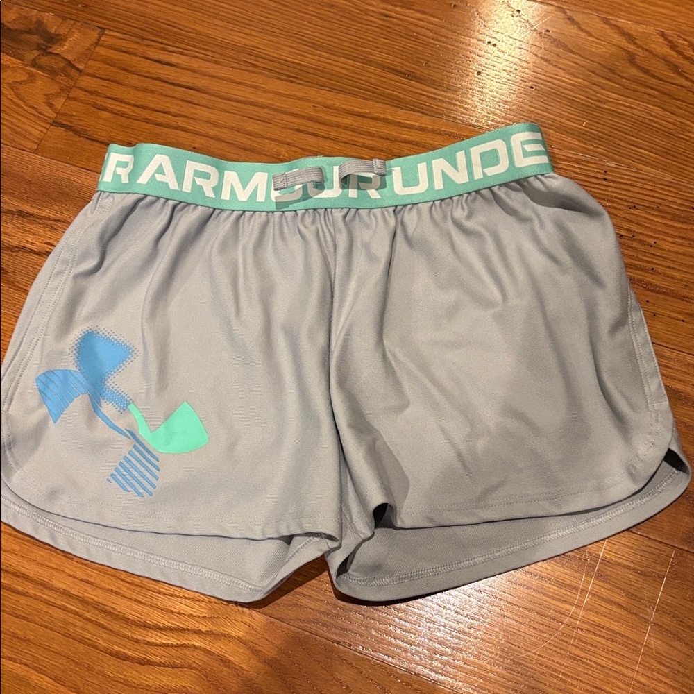 Under Armour Gray Shorts with Teal Accents Girls Large